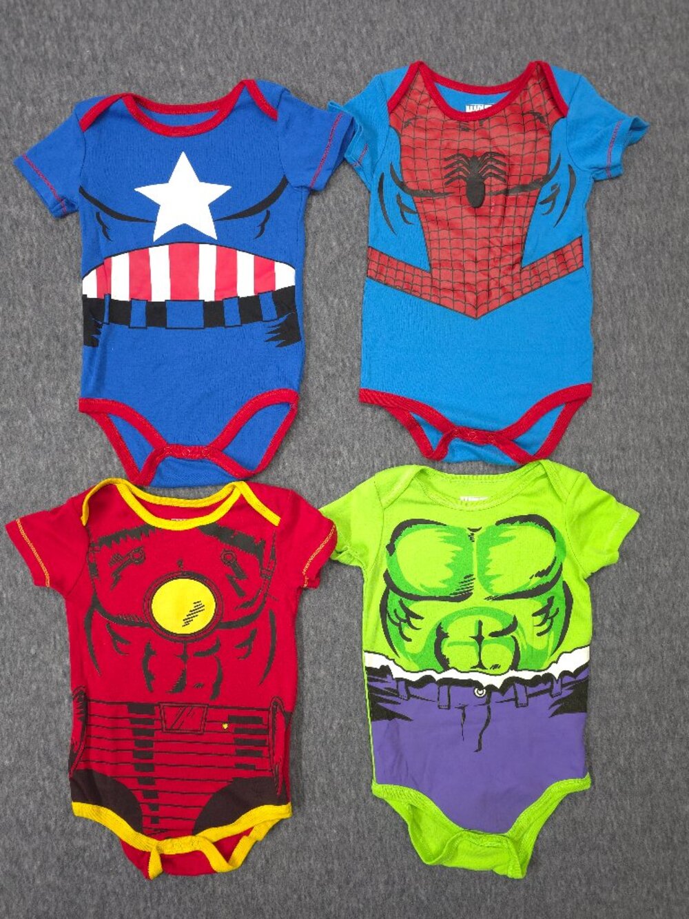 Marvel Baby 18M Bodysuit Lot 4 Spider-Man Hulk Iron Man Captain America